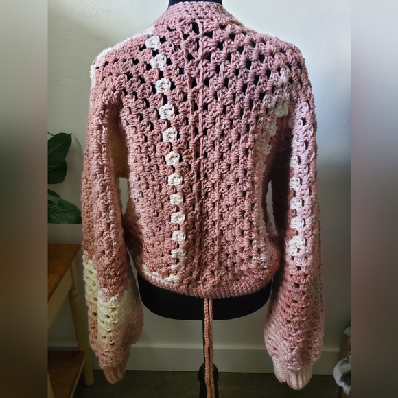 Matching Crochet Hexagon Cardigan with Crop Top Set Handmade M/L - Picture 4 of 4